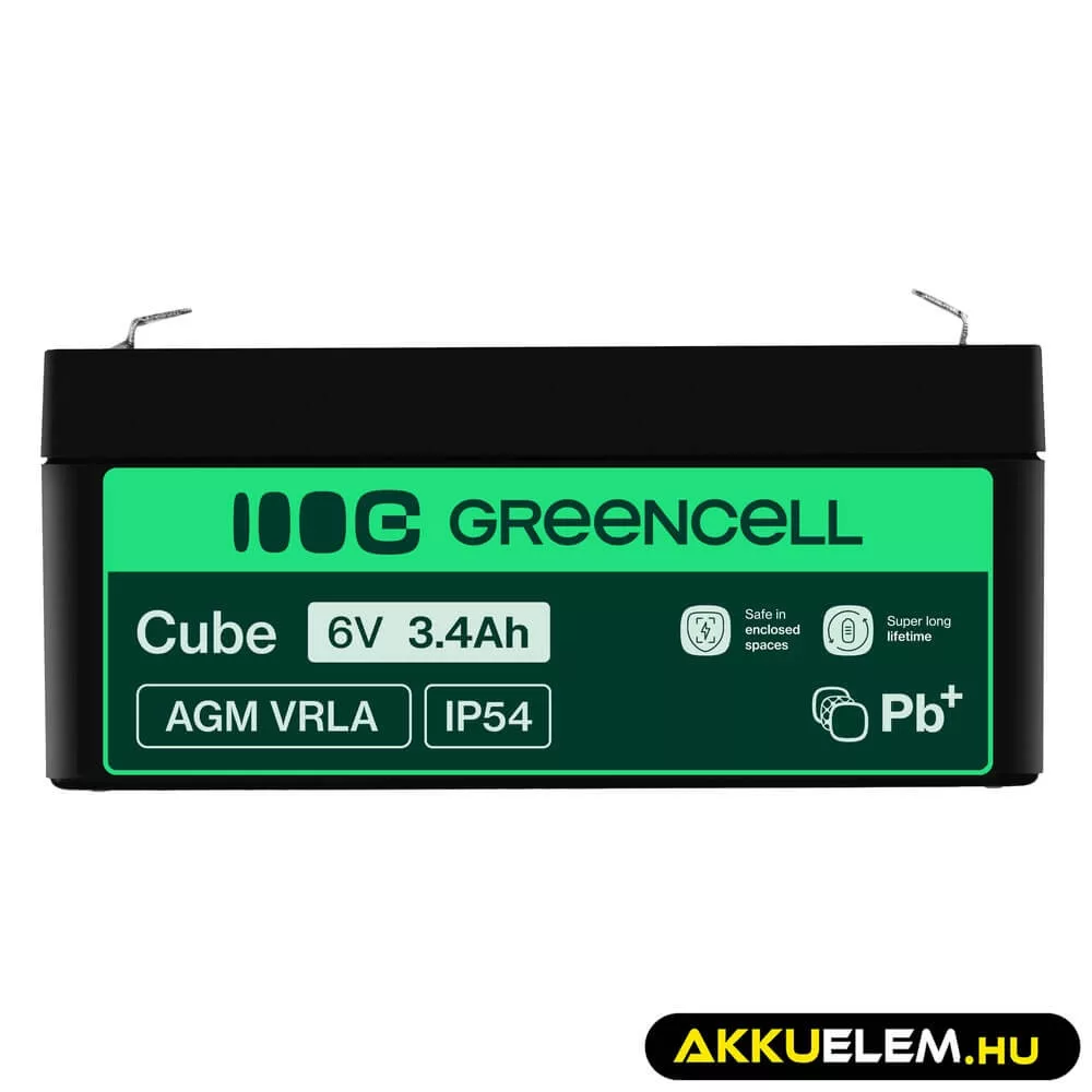 GreenCell AGM VRLA 6V 3.4Ah akkumulátor riasztókhoz