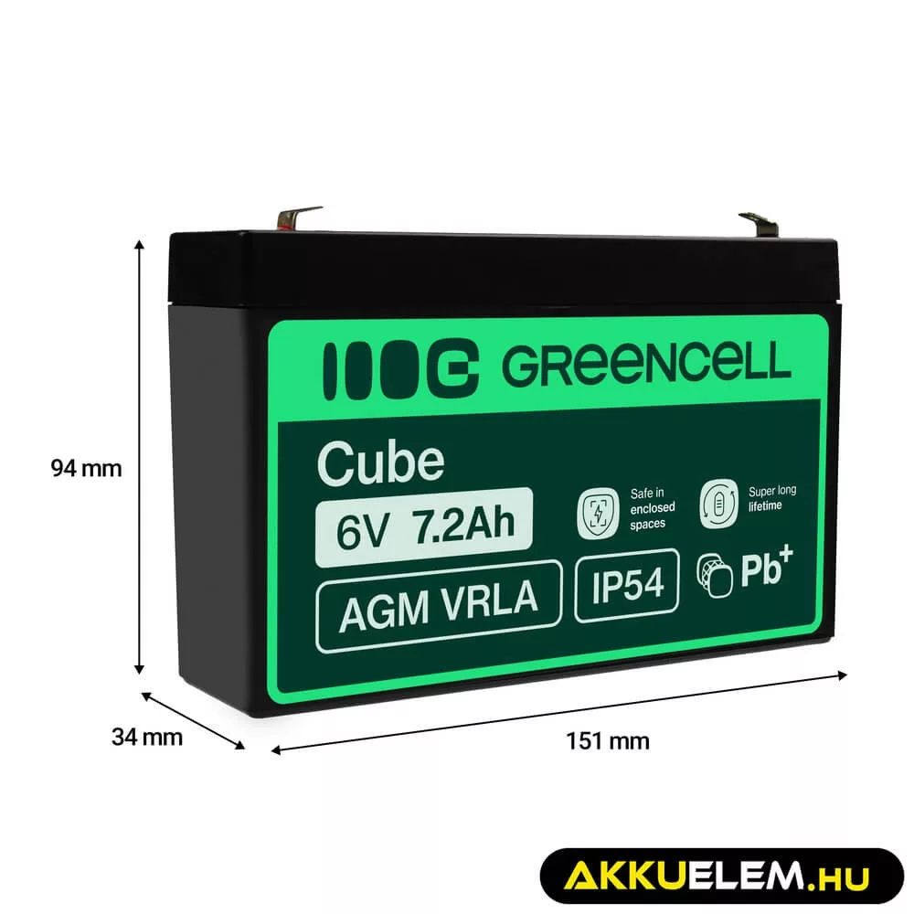 GreenCell AGM VRLA 6V 7.2Ah akkumulátor riasztókhoz