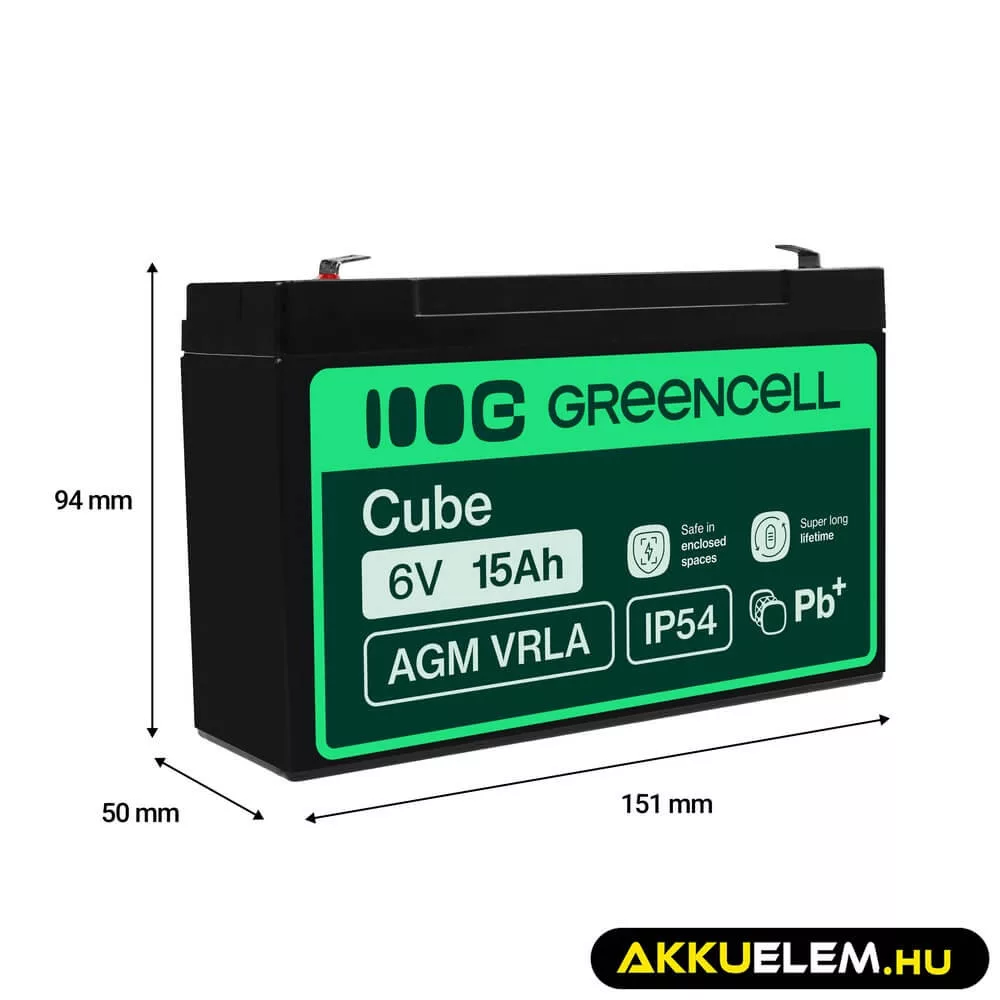 GreenCell AGM VRLA 6V 15Ah akkumulátor riasztókhoz