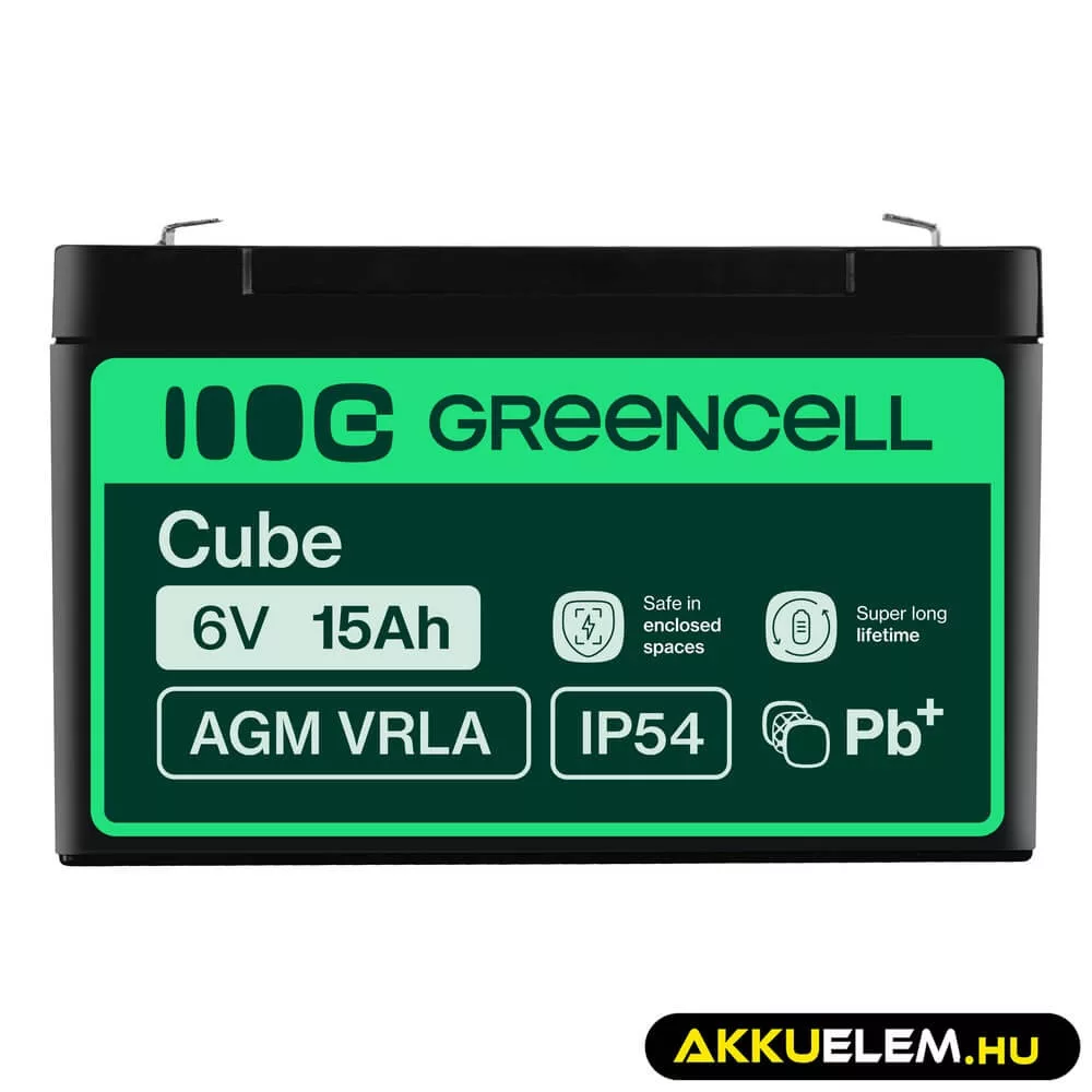 GreenCell AGM VRLA 6V 15Ah akkumulátor riasztókhoz