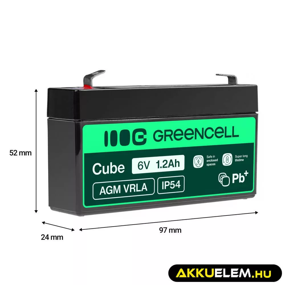 GreenCell AGM VRLA 6V 1.2Ah akkumulátor riasztókhoz