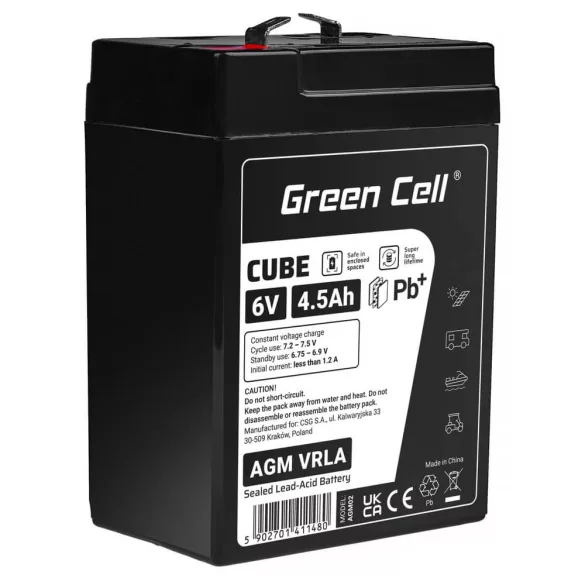 GreenCell CUBE AGM IP54 6V 4Ah VRLA akkumulátor Gel Deep Cycle robogókhoz fűnyírókhoz hajókhoz - GreenCell