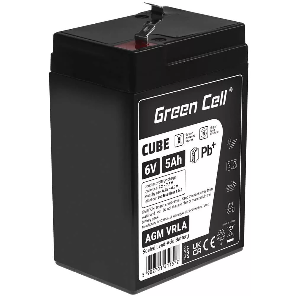 GreenCell CUBE AGM IP54 6V 5Ah VRLA akkumulátor Gel Deep Cycle riasztókhoz