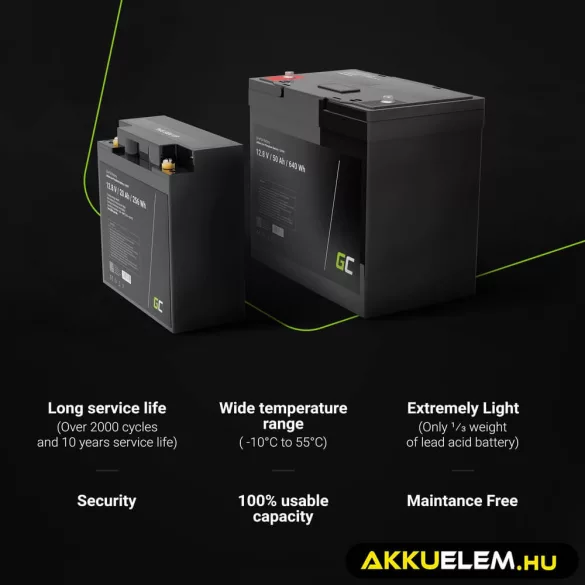 GreenCell LiFePO4 akkumulátor 12V 12.8V 50Ah napelemes rendszerekhez lakóautókhoz hajókhoz - GreenCell