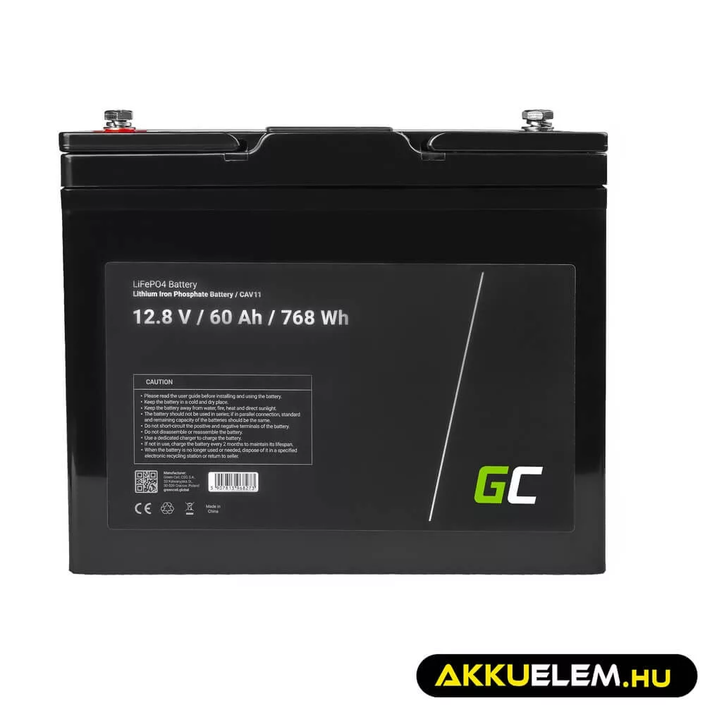 GreenCell LiFePO4 akkumulátor 12V 12.8V 60Ah napelemes rendszerekhez lakóautókhoz hajókhoz