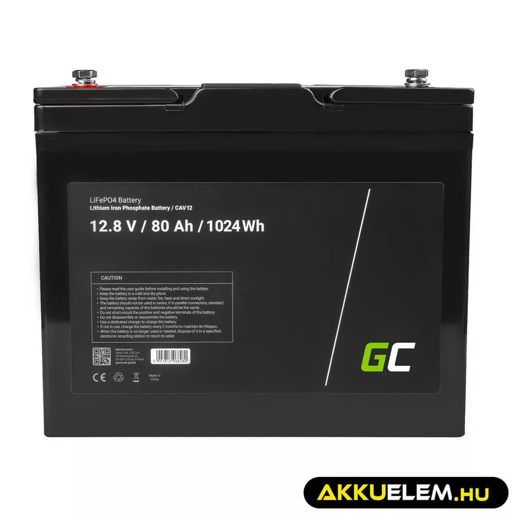 GreenCell LiFePO4 akkumulátor 12V 12.8V 80Ah napelemes rendszerekhez lakóautókhoz hajókhoz