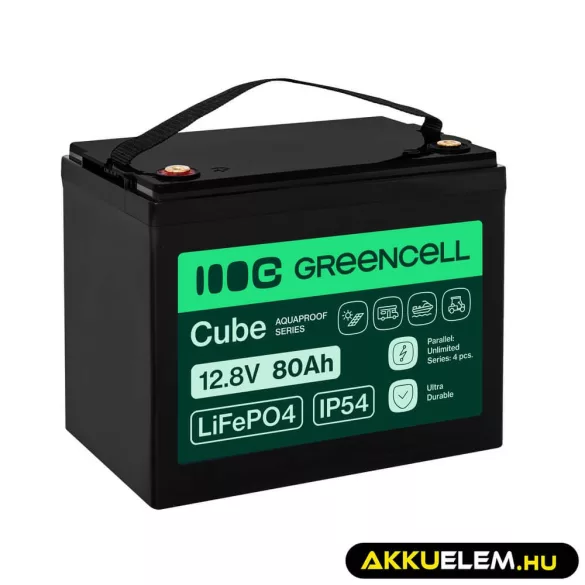 GreenCell CUBE LiFePO4 80Ah 12.8V 1024Wh Lítium-Vas-Foszfát akkumulátor lakóautókhoz takarítógépekhez - GreenCell