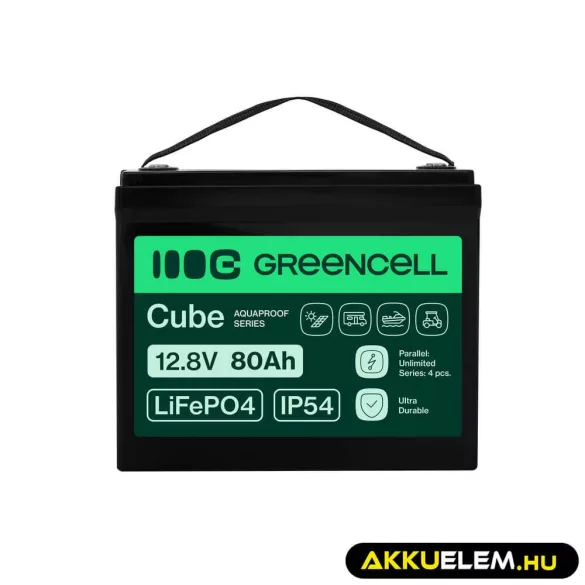 GreenCell CUBE LiFePO4 80Ah 12.8V 1024Wh Lítium-Vas-Foszfát akkumulátor lakóautókhoz takarítógépekhez - GreenCell