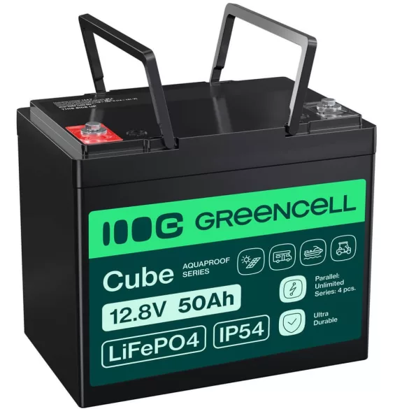 GreenCell CUBE LiFePO4 50Ah 12.8V 640Wh Lítium-Vas-Foszfát akkumulátor lakóautókhoz golfkocsikhoz - GreenCell