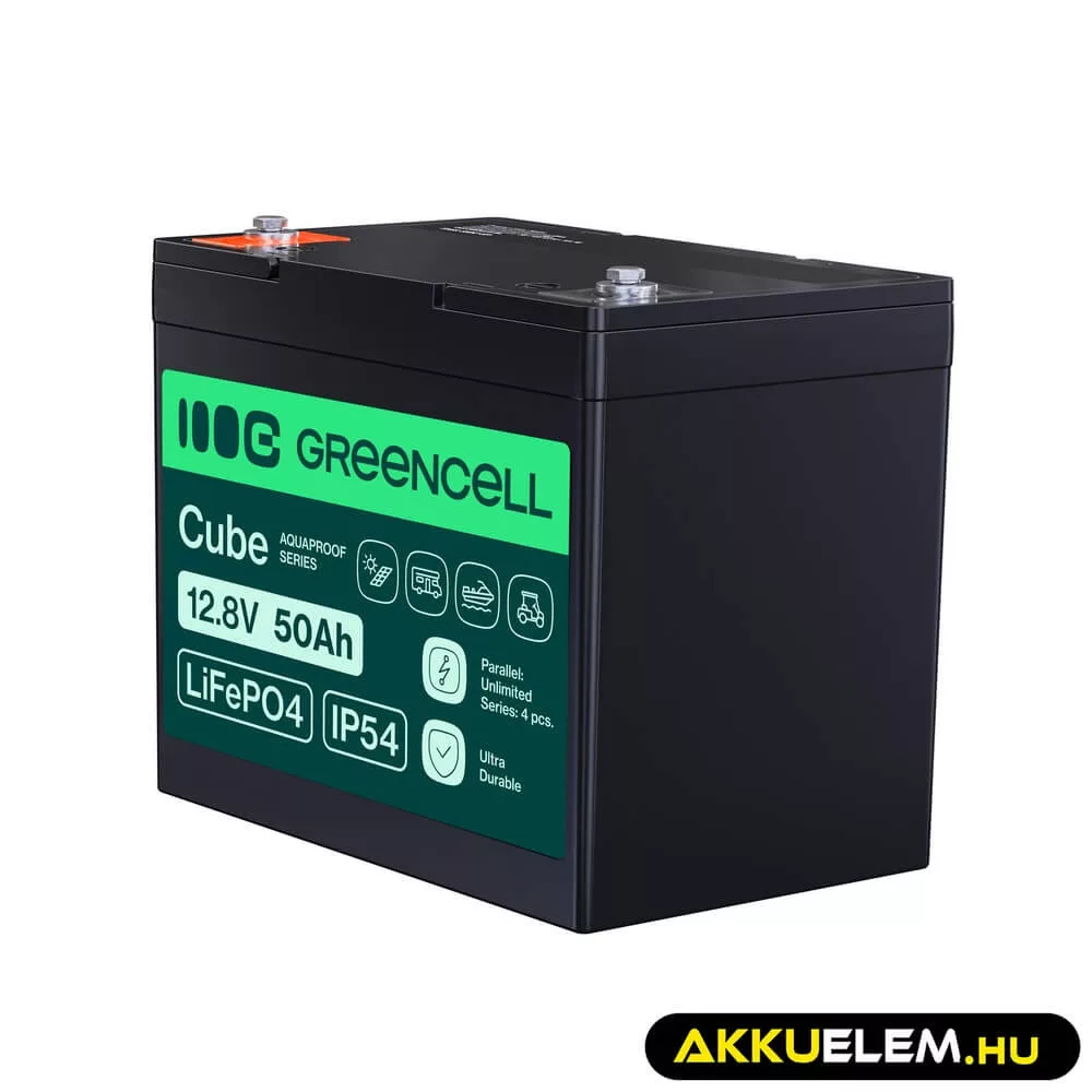 GreenCell CUBE LiFePO4 50Ah 12.8V 640Wh Lítium-Vas-Foszfát akkumulátor lakóautókhoz golfkocsikhoz