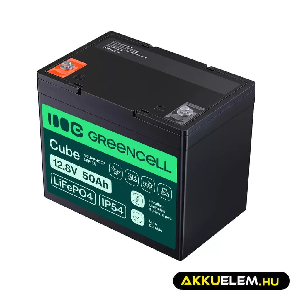 GreenCell CUBE LiFePO4 50Ah 12.8V 640Wh Lítium-Vas-Foszfát akkumulátor lakóautókhoz golfkocsikhoz