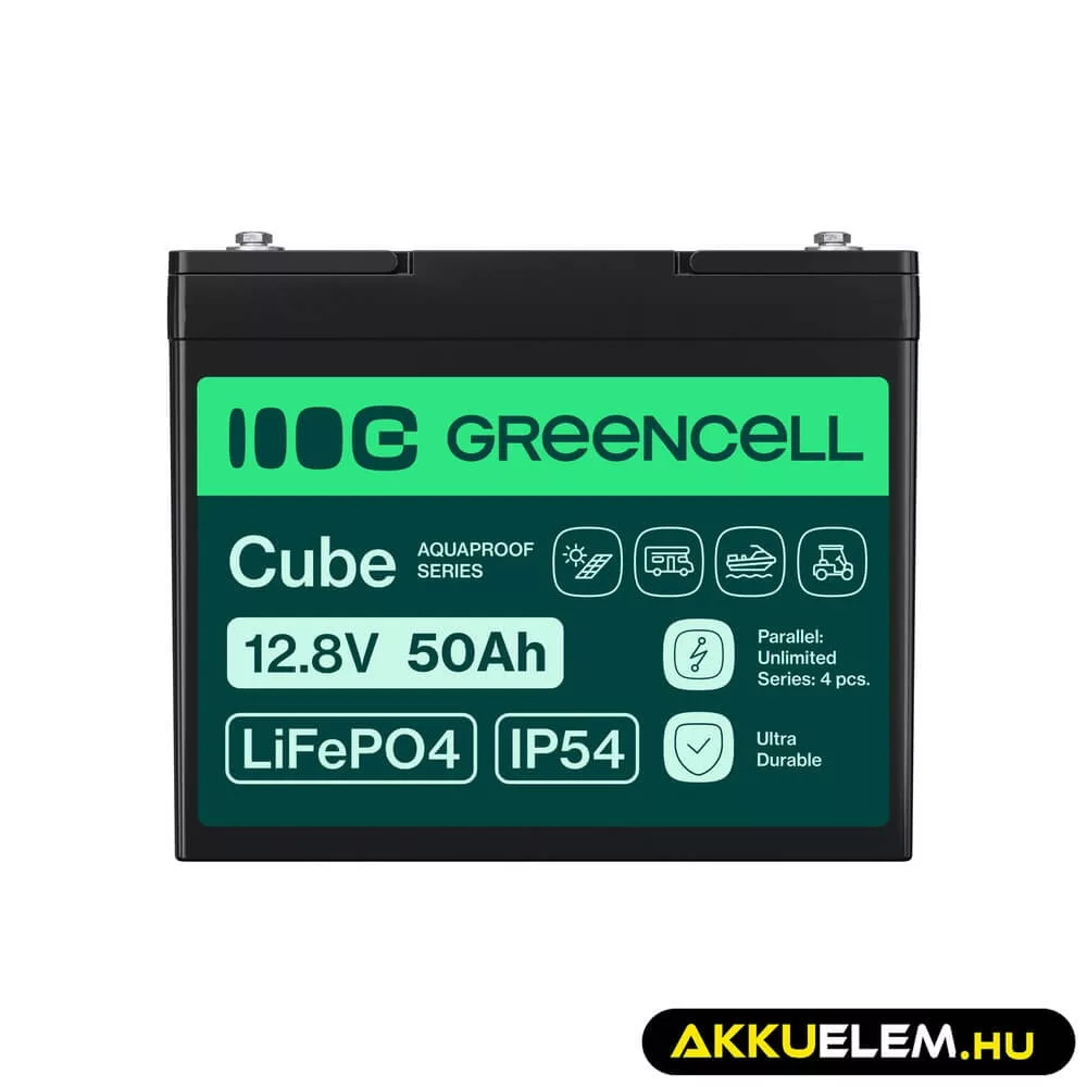 GreenCell CUBE LiFePO4 50Ah 12.8V 640Wh Lítium-Vas-Foszfát akkumulátor lakóautókhoz golfkocsikhoz