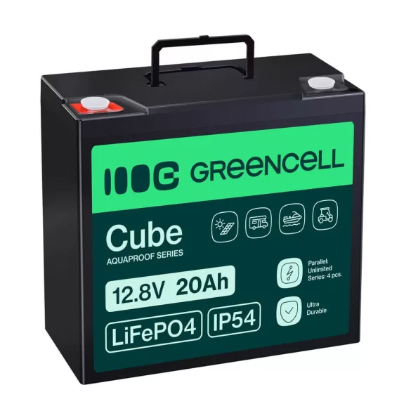 GreenCell CUBE LiFePO4 20Ah 12.8V 256Wh Lítium-Vas-Foszfát akkumulátor fűnyírókhoz elektromos autókhoz - GreenCell