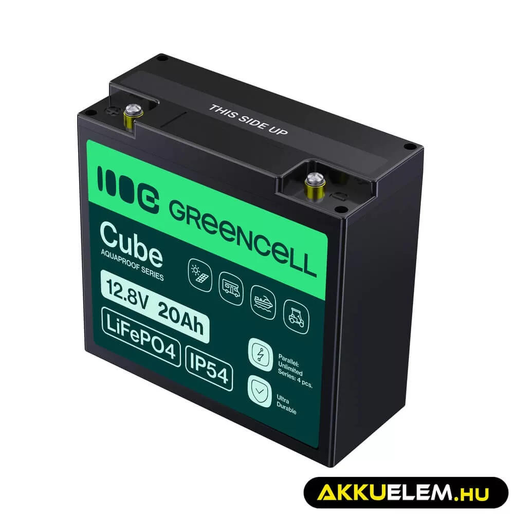GreenCell CUBE LiFePO4 20Ah 12.8V 256Wh Lítium-Vas-Foszfát akkumulátor fűnyírókhoz elektromos autókhoz