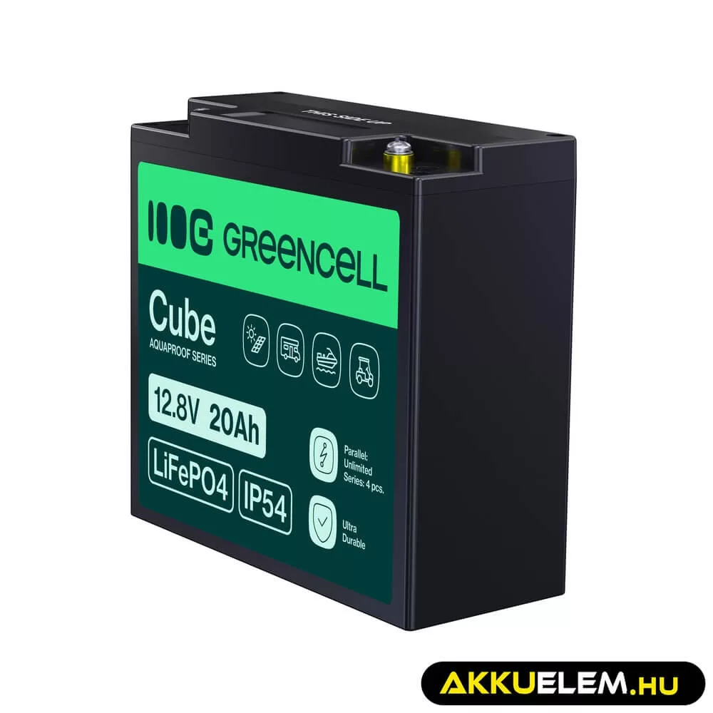 GreenCell CUBE LiFePO4 20Ah 12.8V 256Wh Lítium-Vas-Foszfát akkumulátor fűnyírókhoz elektromos autókhoz