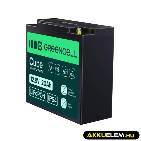GreenCell CUBE LiFePO4 20Ah 12.8V 256Wh Lítium-Vas-Foszfát akkumulátor fűnyírókhoz elektromos autókhoz - GreenCell