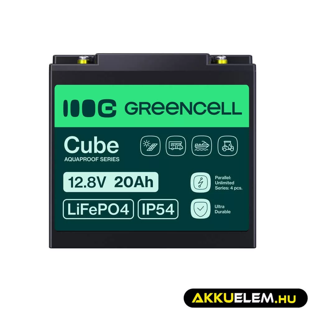 GreenCell CUBE LiFePO4 20Ah 12.8V 256Wh Lítium-Vas-Foszfát akkumulátor fűnyírókhoz elektromos autókhoz