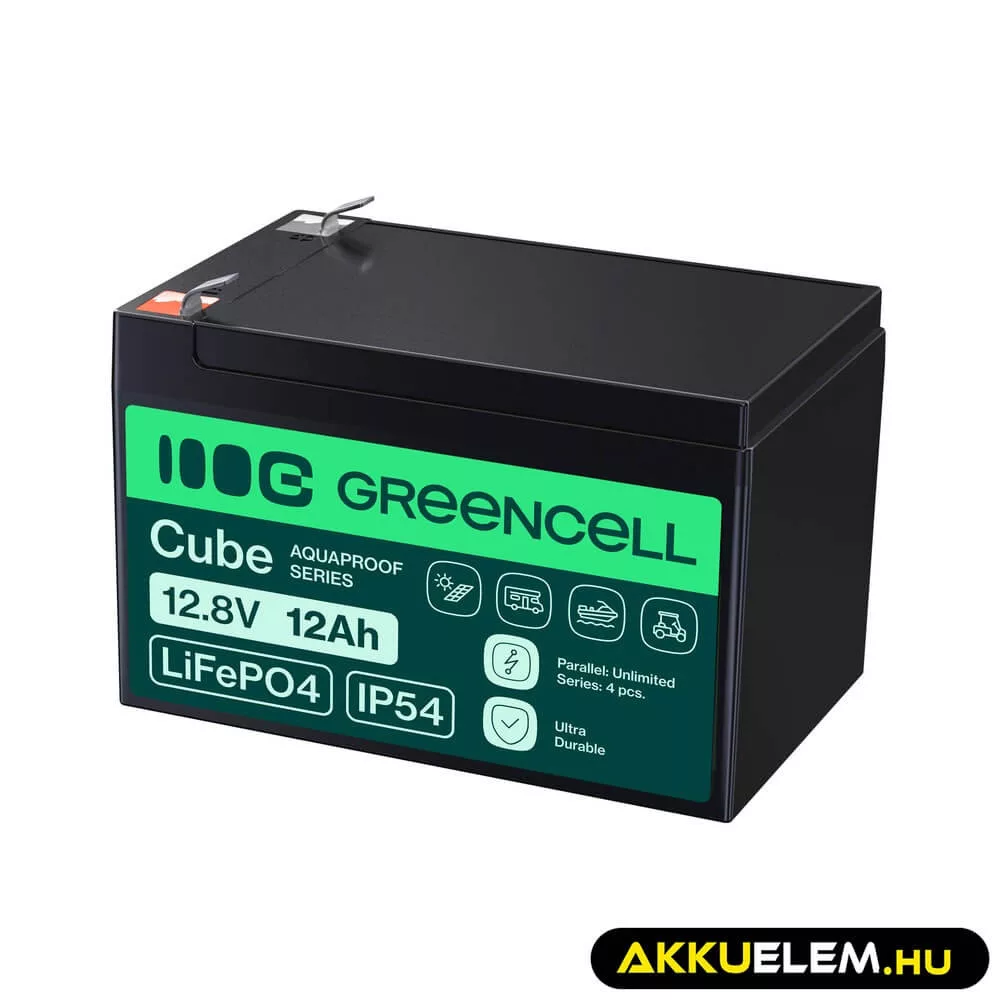 GreenCell CUBE LiFePO4 12Ah 12.8V 153.6Wh Lítium-Vas-Foszfát akkumulátor robogókhoz