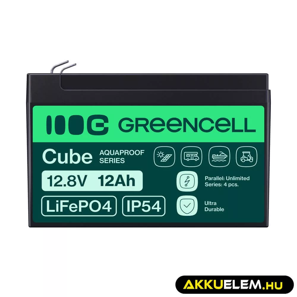 GreenCell CUBE LiFePO4 12Ah 12.8V 153.6Wh Lítium-Vas-Foszfát akkumulátor robogókhoz