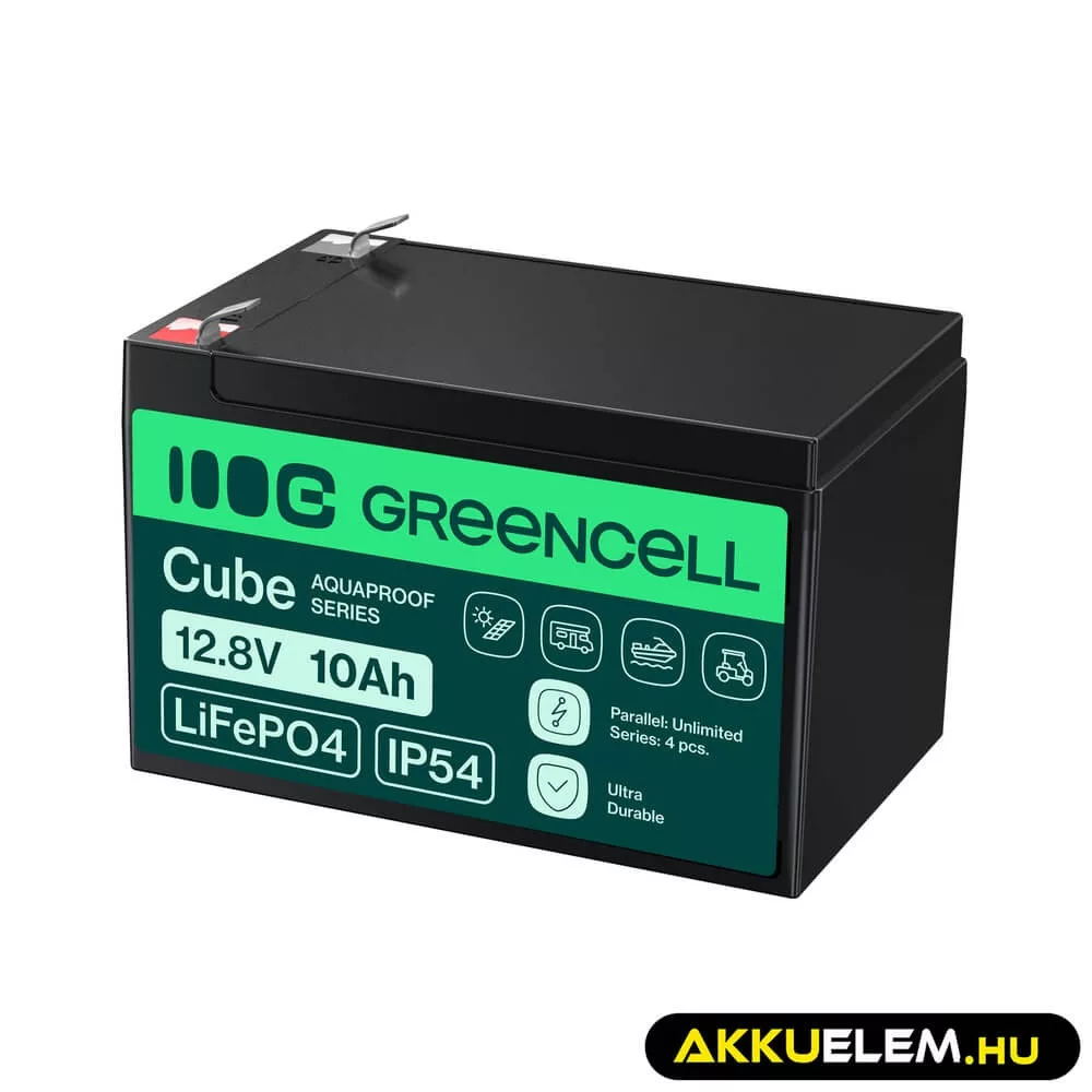 GreenCell CUBE LiFePO4 10Ah 12.8V 128Wh Lithium-iron-phosphate akkumulátor riasztórendszerekhez
