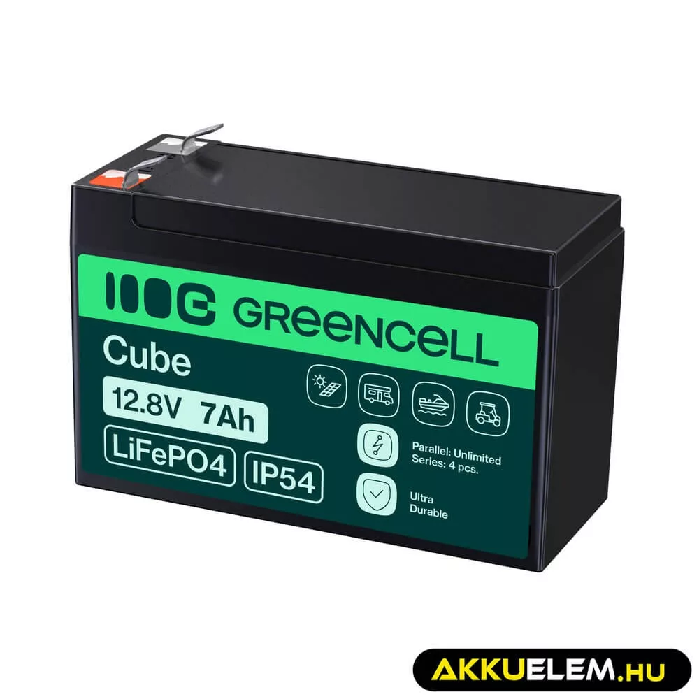 GreenCell CUBE LiFePO4 7Ah 12.8V 89.6Wh Lítium-Vas-Foszfát akkumulátor UPS-ekhez