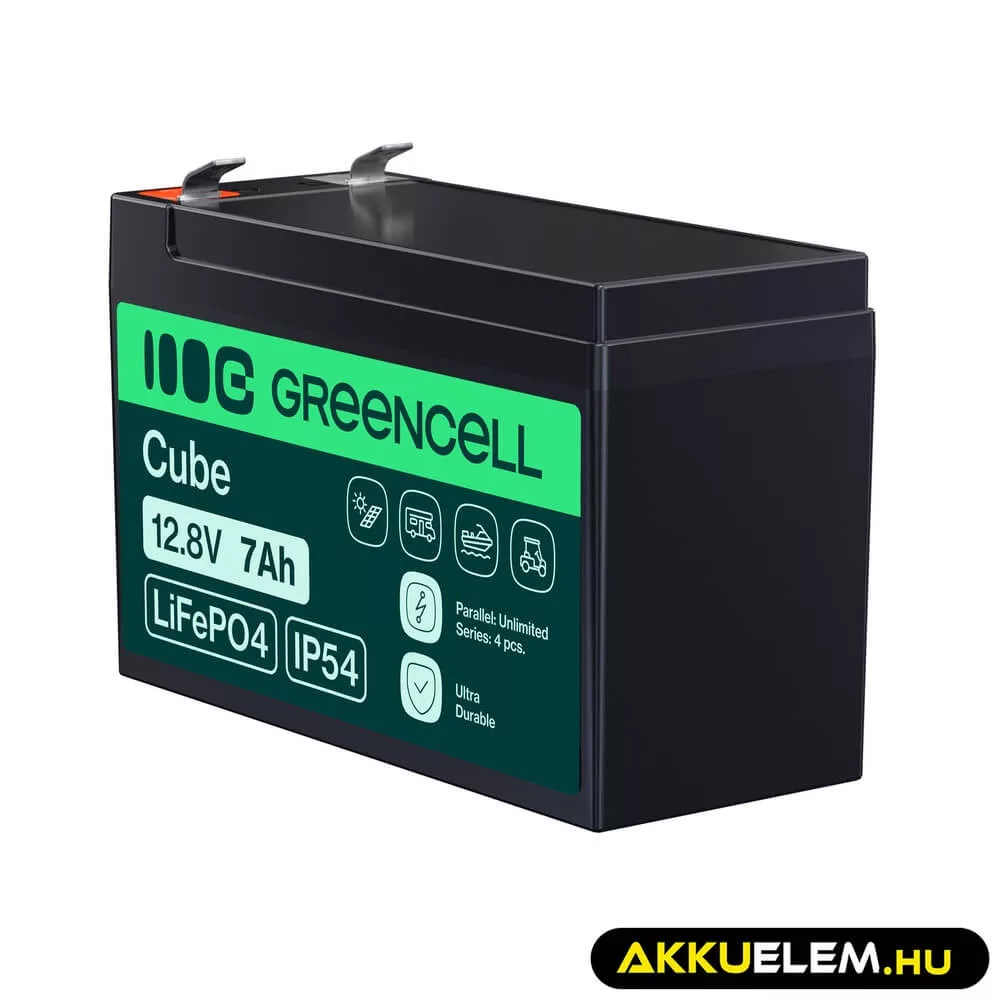 GreenCell CUBE LiFePO4 7Ah 12.8V 89.6Wh Lítium-Vas-Foszfát akkumulátor UPS-ekhez