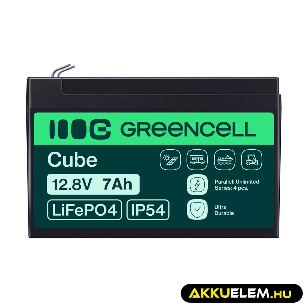 GreenCell CUBE LiFePO4 7Ah 12.8V 89.6Wh Lítium-Vas-Foszfát akkumulátor UPS-ekhez
