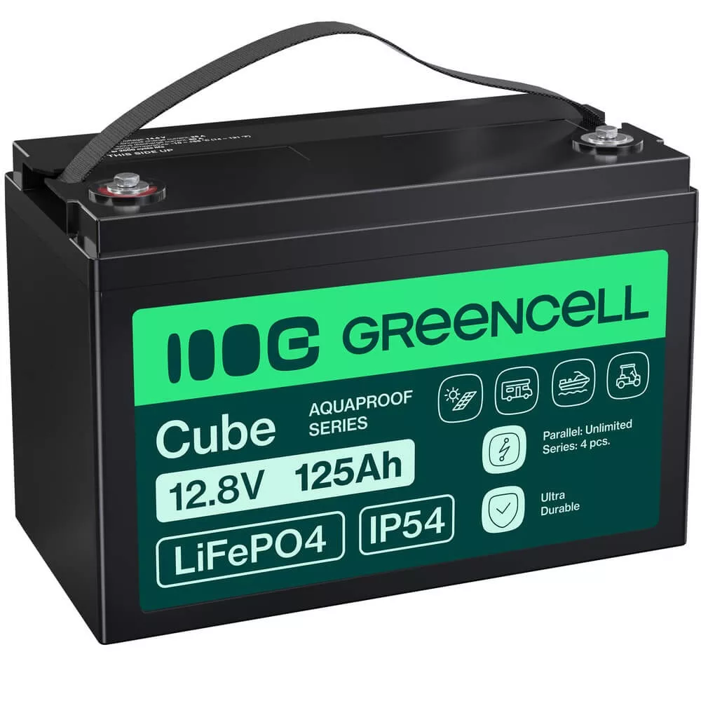   GreenCell CUBE LiFePO4 125Ah 12.8V 1600Wh Lítium-Vas-Foszfát akkumulátor lakóautókhoz napelemes rendszerekhez hajókhoz