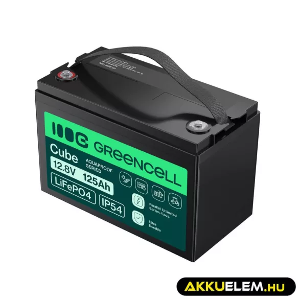 GreenCell CUBE LiFePO4 125Ah 12.8V 1600Wh Lítium-Vas-Foszfát akkumulátor lakóautókhoz napelemes rendszerekhez hajókhoz - GreenCell