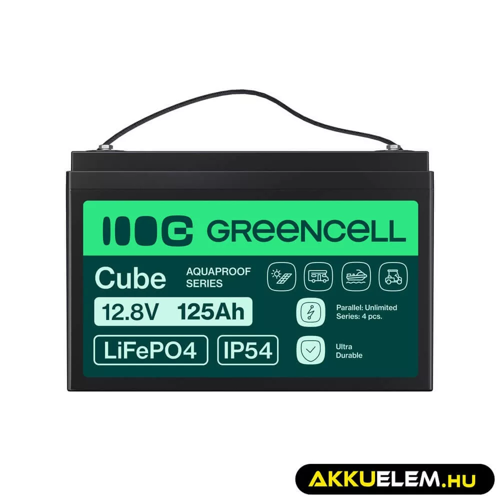 GreenCell CUBE LiFePO4 125Ah 12.8V 1600Wh Lítium-Vas-Foszfát akkumulátor lakóautókhoz napelemes rendszerekhez hajókhoz