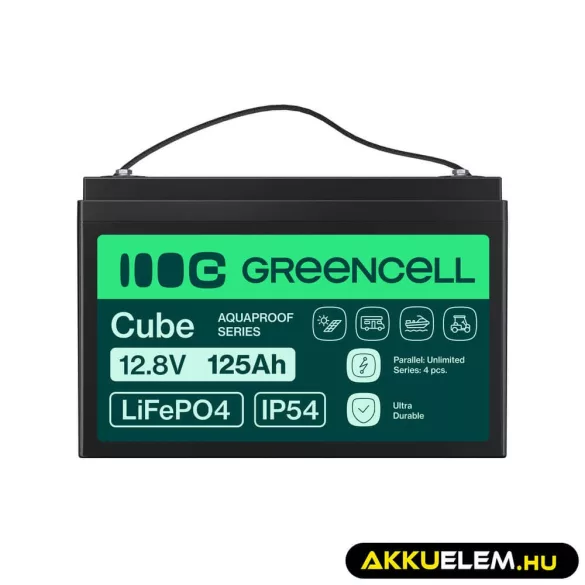 GreenCell CUBE LiFePO4 125Ah 12.8V 1600Wh Lítium-Vas-Foszfát akkumulátor lakóautókhoz napelemes rendszerekhez hajókhoz - GreenCell