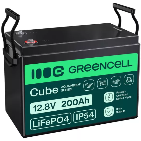 GreenCell CUBE LiFePO4 200Ah 12.8V Lítium-Vas-Foszfát akkumulátor lakóautókhoz napelemes rendszerekhez hajókhoz - GreenCell