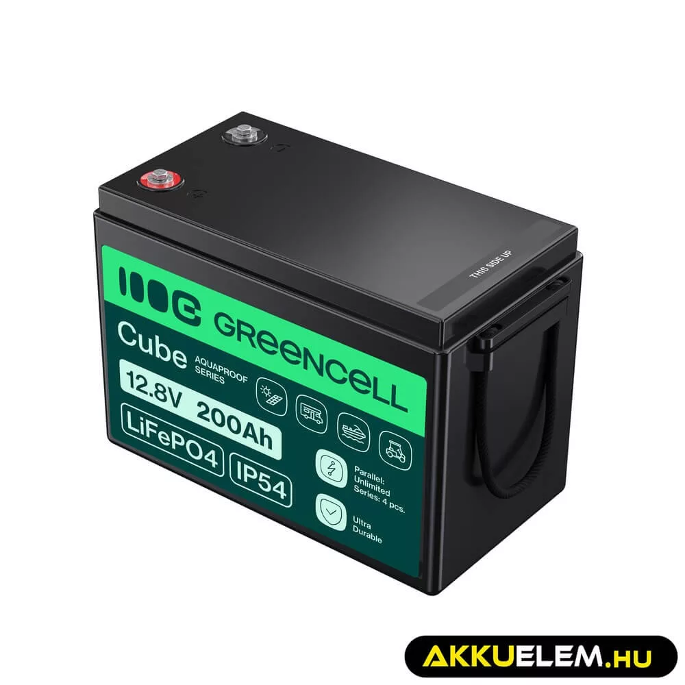 GreenCell CUBE LiFePO4 200Ah 12.8V Lítium-Vas-Foszfát akkumulátor lakóautókhoz napelemes rendszerekhez hajókhoz