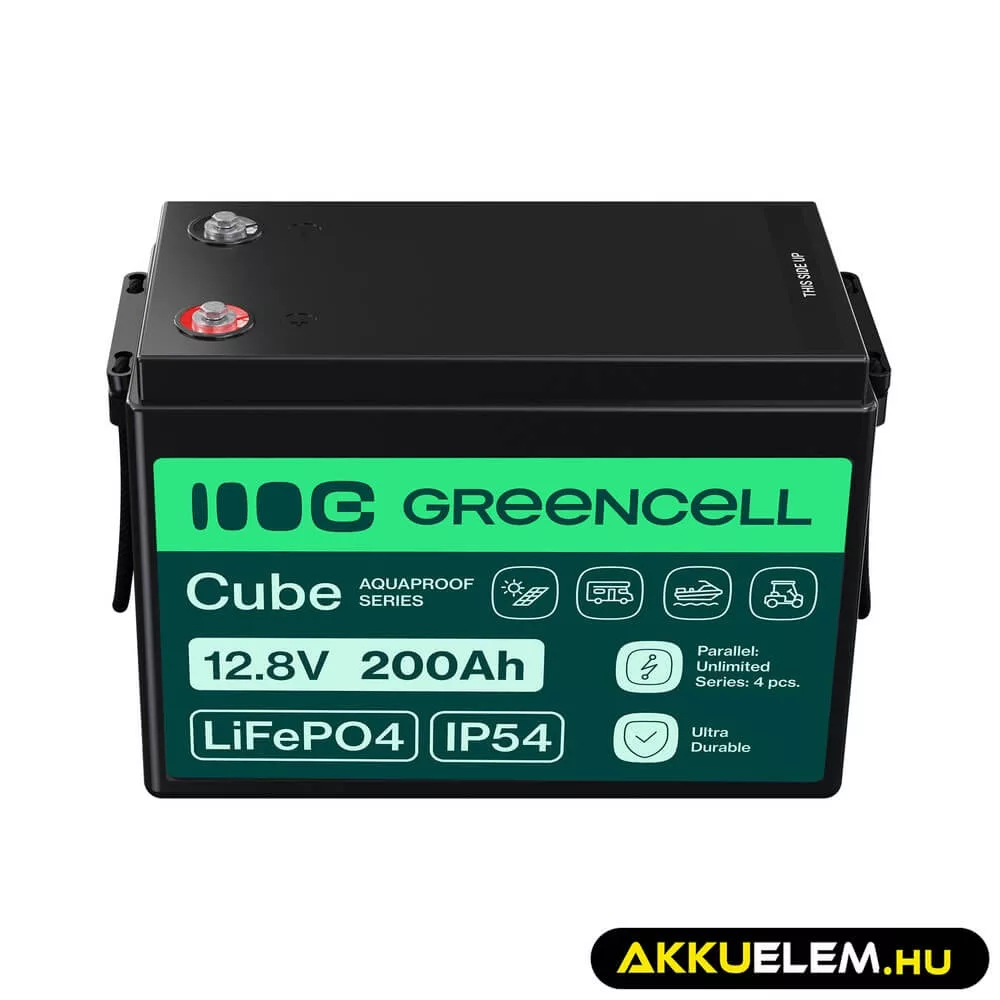 GreenCell CUBE LiFePO4 200Ah 12.8V Lítium-Vas-Foszfát akkumulátor lakóautókhoz napelemes rendszerekhez hajókhoz