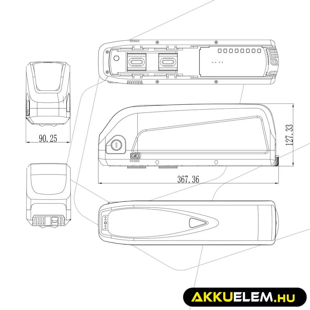 Utángyártott E-bike akkumulátor 48V 18Ah 864Wh Down Tube Ebike EC5 Samebike SMLRO Töltővel