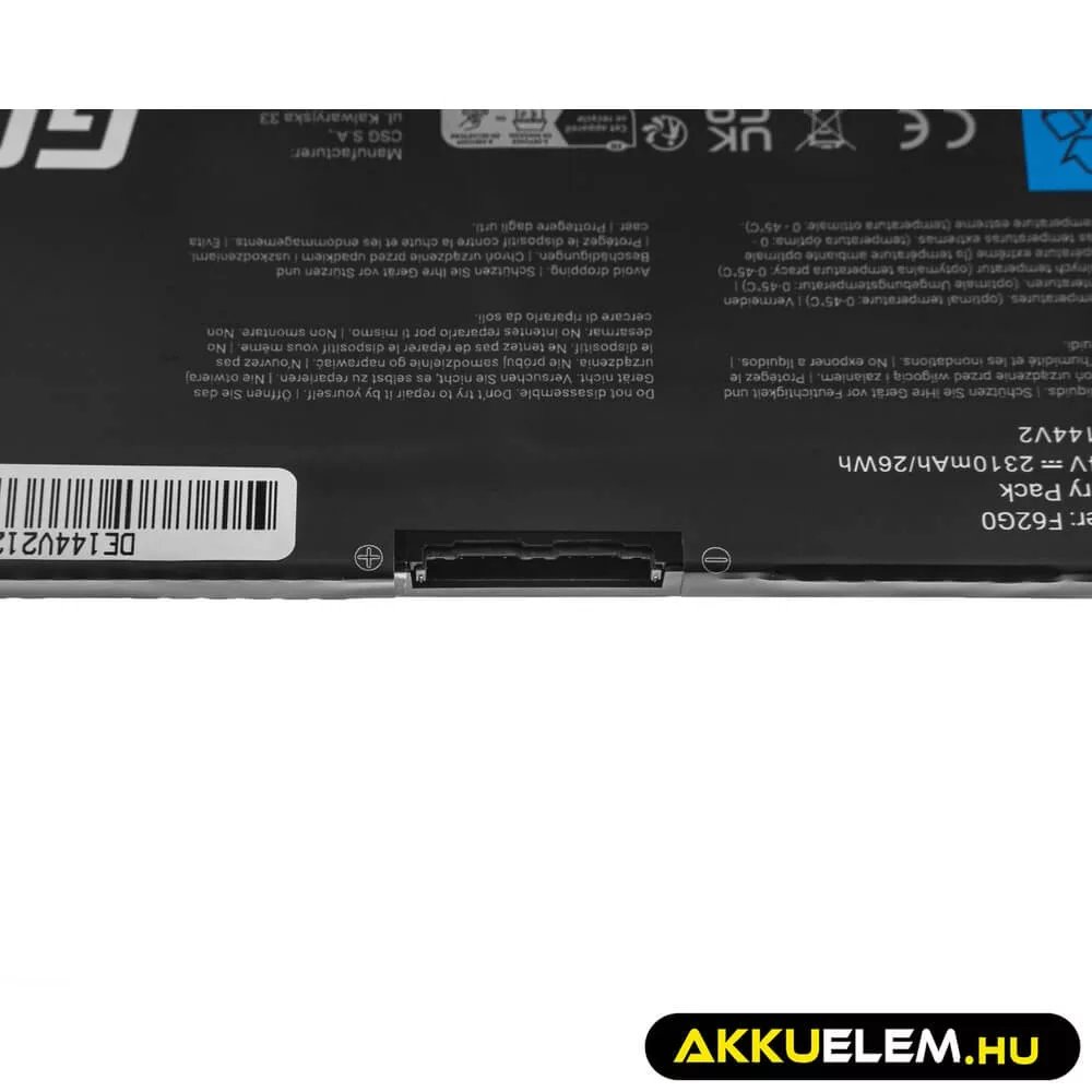 Utángyártott laptop akkumulátor F62G0 Dell Inspiron 13 5370 7370 7373 7380 7386 Dell Vostro 5370