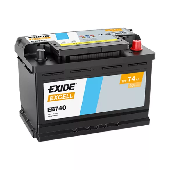 74Ah EXIDE Excell EB740 autó akkumulátor JOBB+