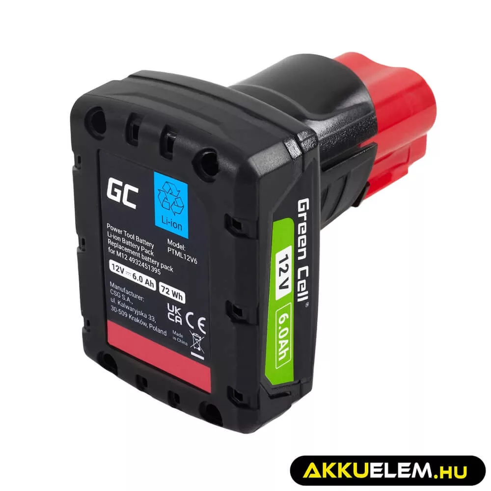 Utángyártott szerszámgép akkumulátor Milwaukee M12 12V 6Ah M12 B6 4932451395
