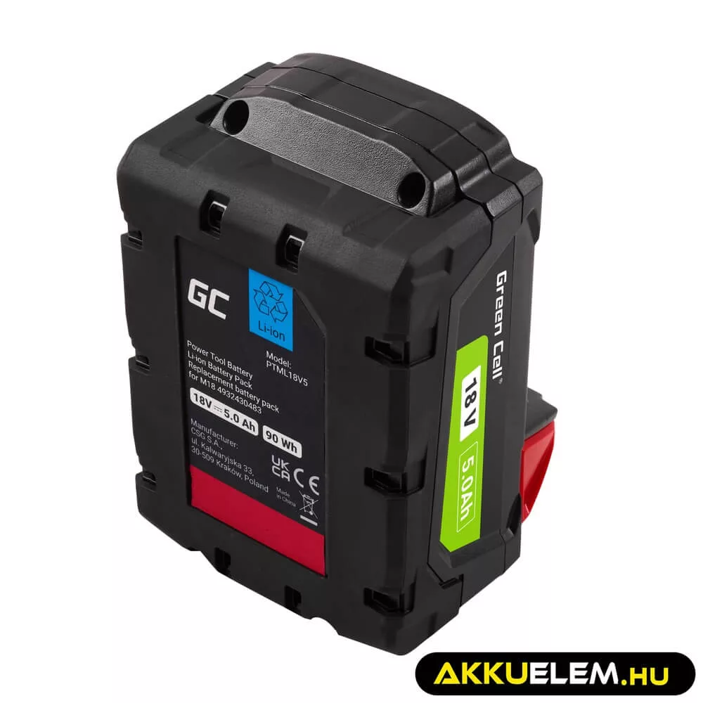 Utángyártott szerszámgép akkumulátor Milwaukee M18 18V 5Ah M18 B5 4932430483