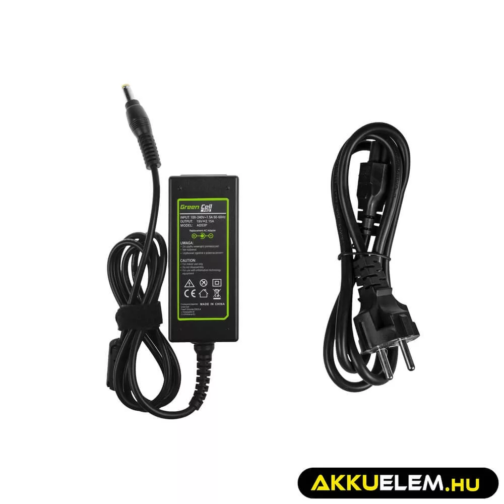 Utángyártott PRO laptop adapter töltő / AC Adapter 19V 2.15A 40W Acer Aspire One 531 533 1225 D255 D257 D260 D270 ZG5