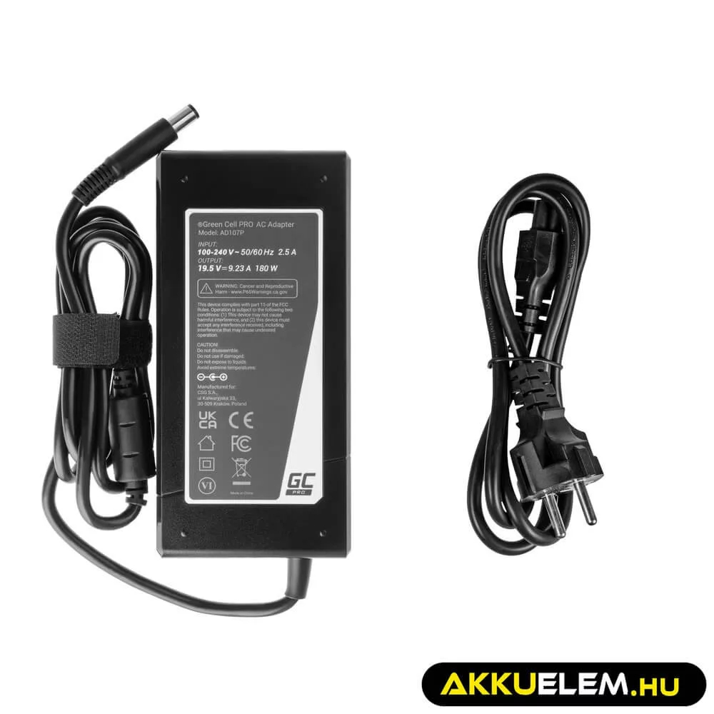 Utángyártott PRO laptop adapter töltő / AC Adapter 19.5V 9.23A 180W Dell Latitude E5510 E7240 E7440 Alienware 13 14 15 M14x M15x R1 R2 R3