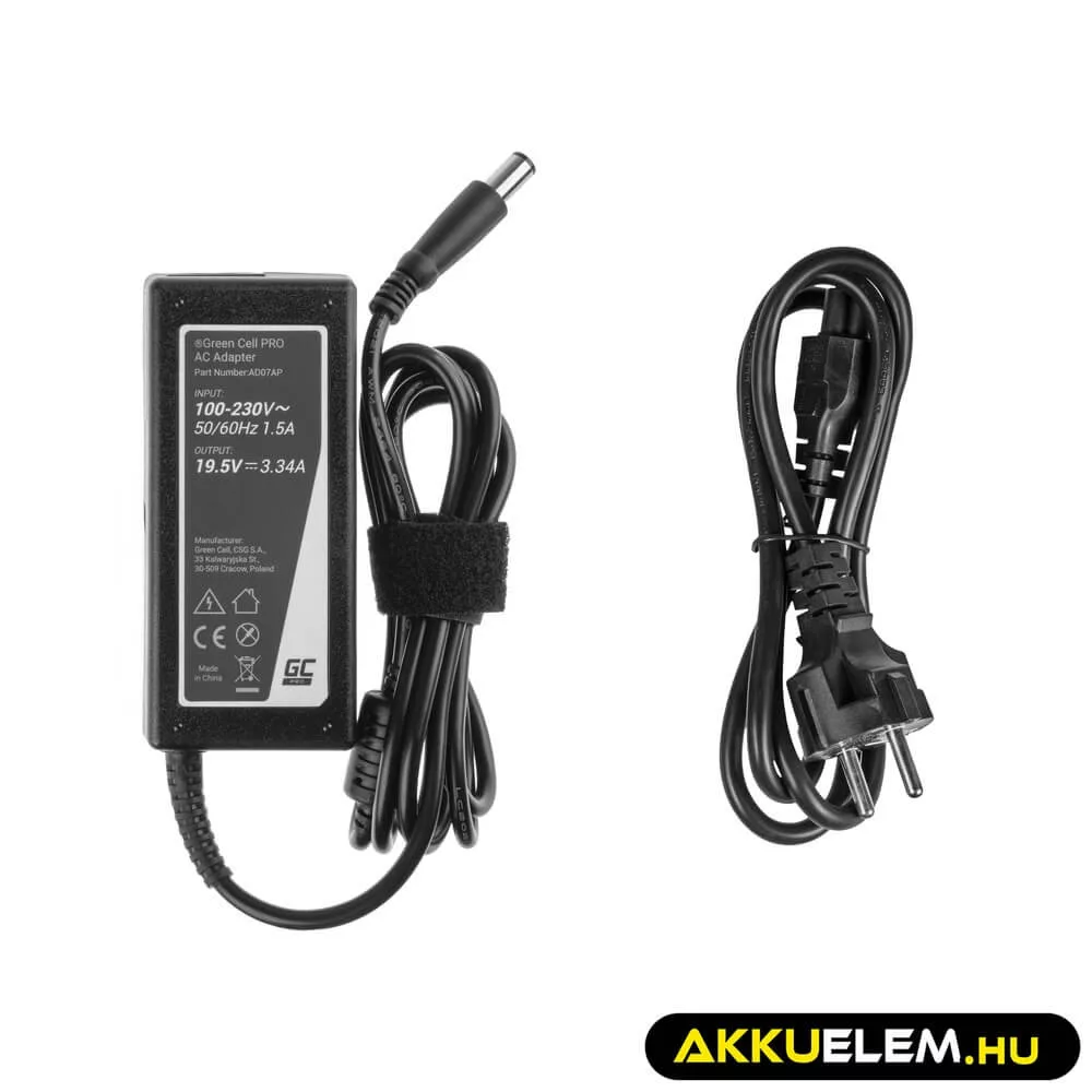 Utángyártott PRO laptop adapter töltő / AC Adapter 19.5V 3.34A 65W Dell Latitude E6330 E6410 E6430 E6530 E7440 Inspiron 15 5558 15R N5110