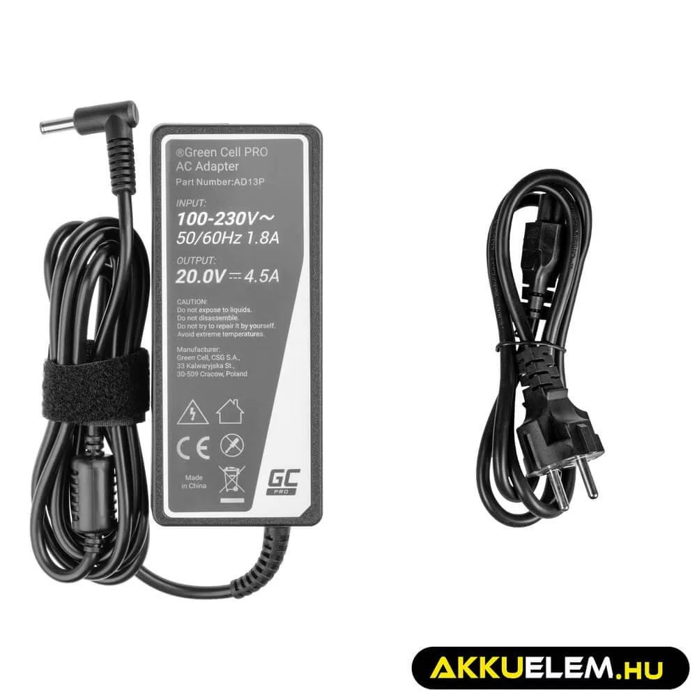 Utángyártott PRO laptop adapter töltő / AC Adapter 20V 4.5A 90W Lenovo B570 G550 G570 G575 G770 G780 G580 G585 IdeaPad P580 Z510 Z580 Z585
