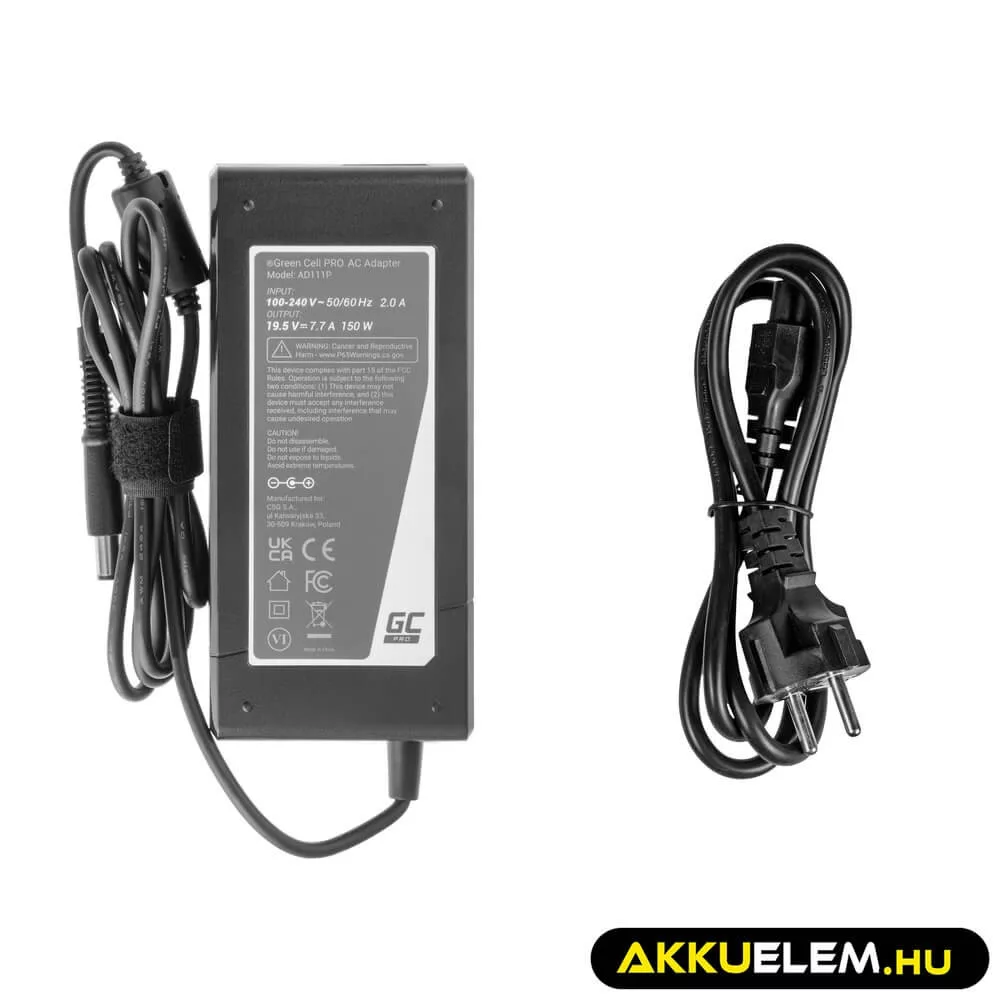 Utángyártott PRO laptop adapter töltő / AC Adapter 19.5V 7.7A 150W HP EliteBook 8530p 8530w 8540p 8540w 8560p 8560w 8730w ZBook 15 G1 G2
