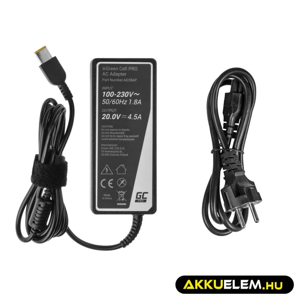 Utángyártott PRO laptop adapter töltő / AC Adapter 20V 4.5A 90W Lenovo G500 G500s G510 Z51-70 IdeaPad Z510 Z710 ThinkPad T440s T460p T470p