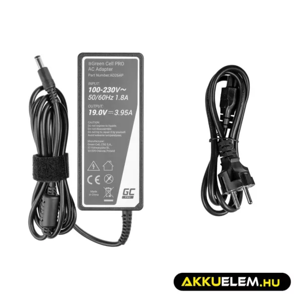 Utángyártott PRO töltő / AC Adapter 19V 3.95A 75W Toshiba Satellite C55 C660 C850 C855 C870 L650 L650D L655 L750 L750D L755 - GreenCell