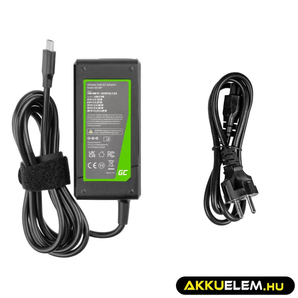 Utángyártott töltő / AC Adapter / hálózati táp USB-C 45W laptopokhoz tabletekhez mobilokhoz