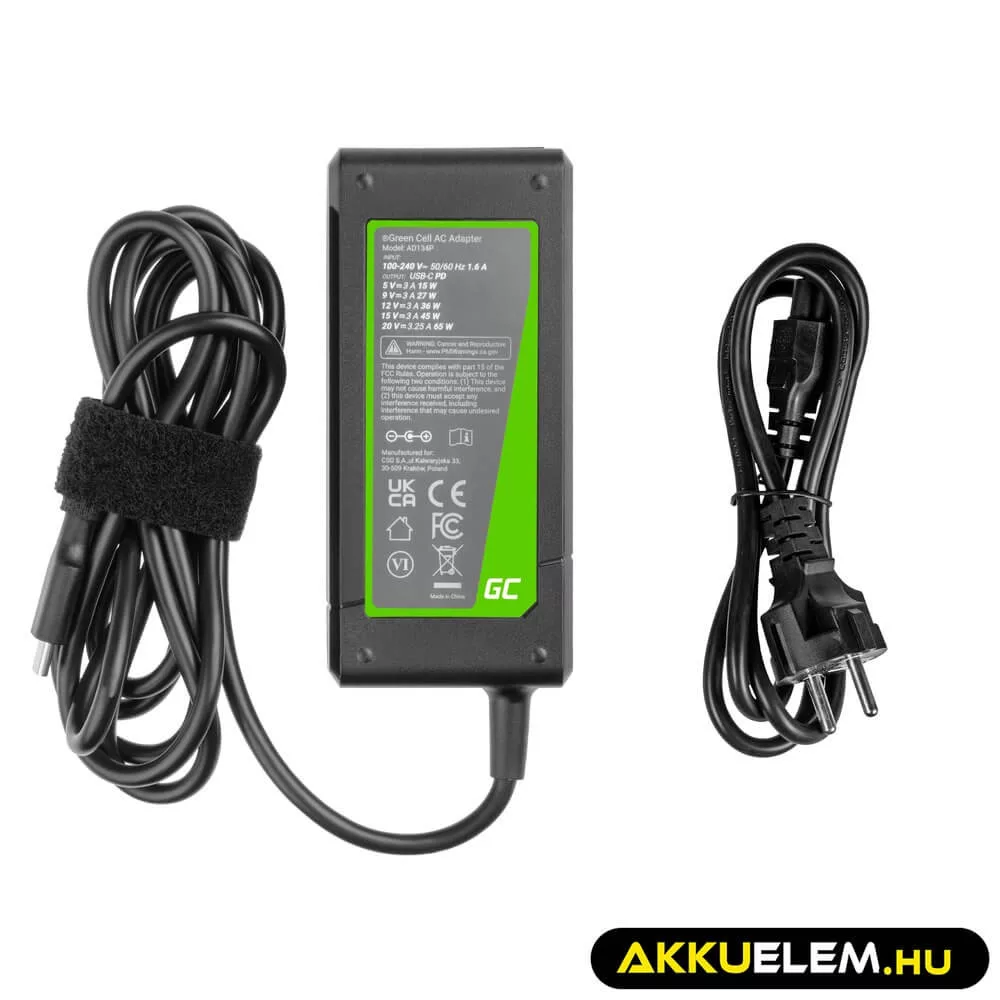 Utángyártott USB-C 65W töltő Adapter laptopokhoz tabletekhez mobilokhoz