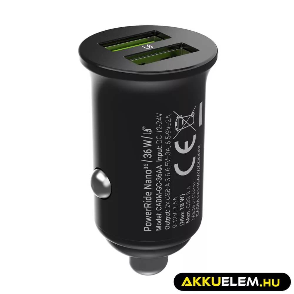 Greencell autós töltő 36W PowerRide Nano36 mit 2x USB-A Ultra Charge