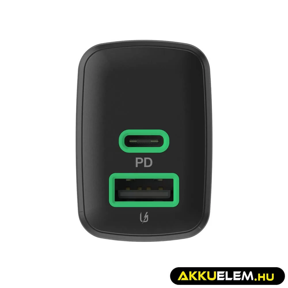 Greencell PowerSource Duo30 töltő USB/USB-C fekete Power Adapter 30W Power Delivery